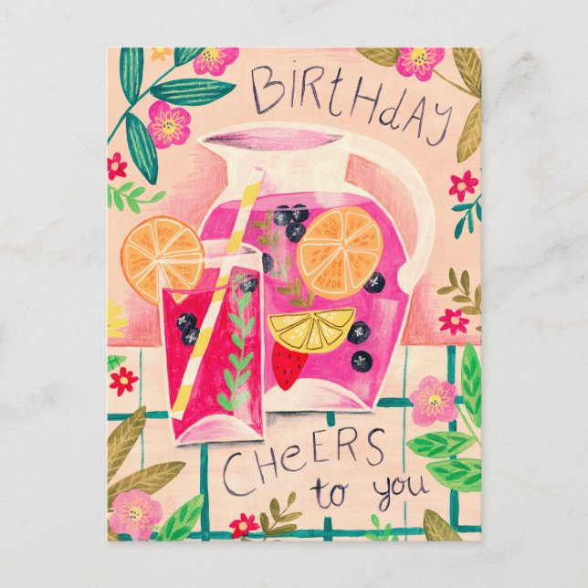 Sommarangria-födelsedagstjuvar hälsning vykort (Framsida)