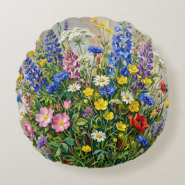 Sommarängsblommor Rund Kudde