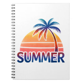 Sommaråtersolnedgång handflatan träd anteckningsbok