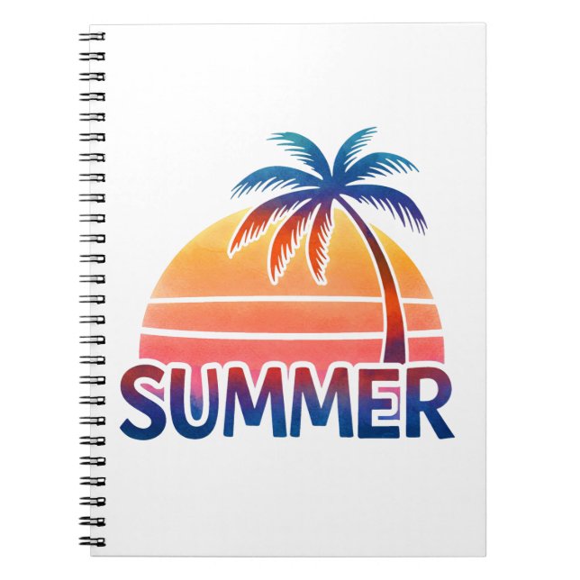 Sommaråtersolnedgång handflatan träd anteckningsbok (Framsidan)