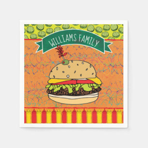 SommarBBQ-cheeseburgeren tillfogar namn Pappersservett