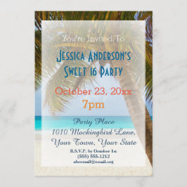 Sommarbeach Handflatan Träd Tropical Sweet 16 Birt Inbjudningar