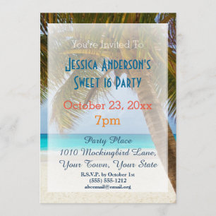 Sommarbeach Handflatan Träd Tropical Sweet 16 Birt Inbjudningar
