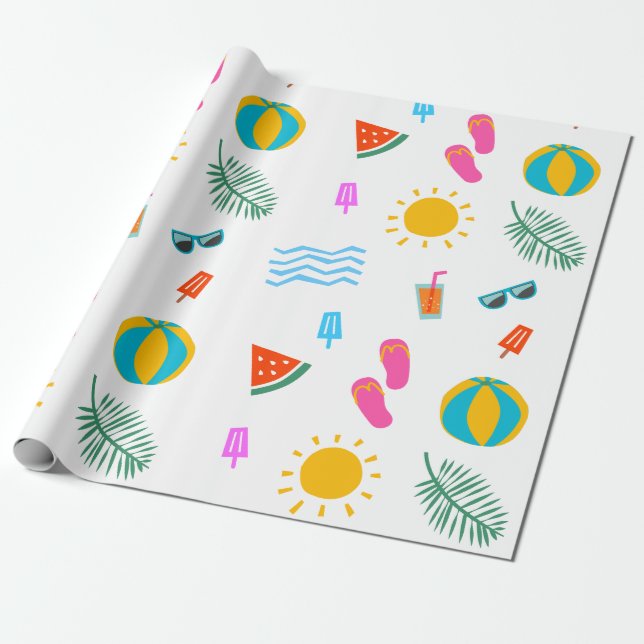 Sommarbeach Mönster Birthday Wrapping Papper Presentpapper (Utrullad)