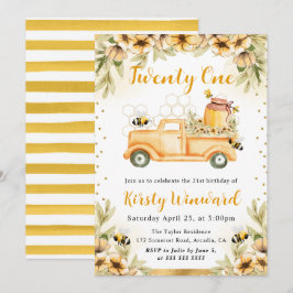 SommarBee Lastbil och solblommor 21:a födelsedagen Inbjudningar