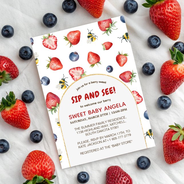 Sommarberry Sweet Watercolor Sip och se Inbjudningar (Summer Berry Sweet Watercolor Sip And See Invitation)