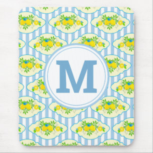 Sommarbetonad blå och gul lemon floral mönster musmatta