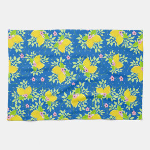 Sommarbetonad blå och gul lemonad blomsterdesign kökshandduk