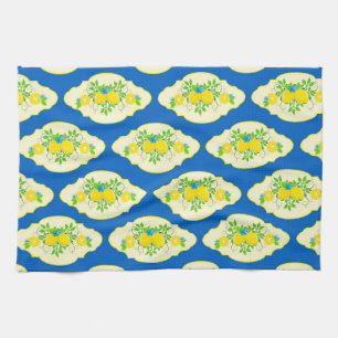 Sommarbetonad blå och gul lemonad blomsterdesign kökshandduk