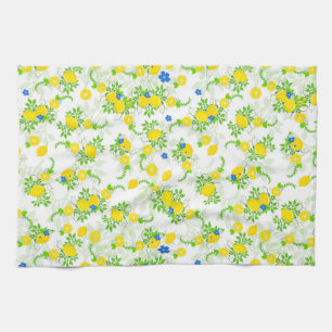 Sommarbetonad blå och gul lemonad blomsterdesign kökshandduk