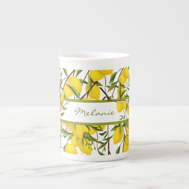 Sommarbetonade Citrus Citron Trädgrenar  Benporslin Mugg (Framsidan)