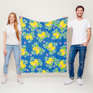 Sommarbetonat blått och gult citroner blommönster fleecefilt