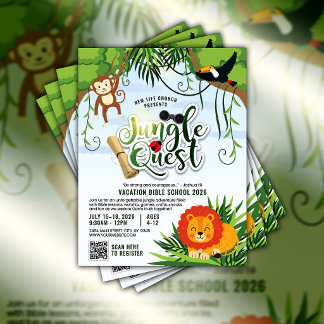 Sommarbibelskola Jungle Quest Ungdomskyrka Reklamblad