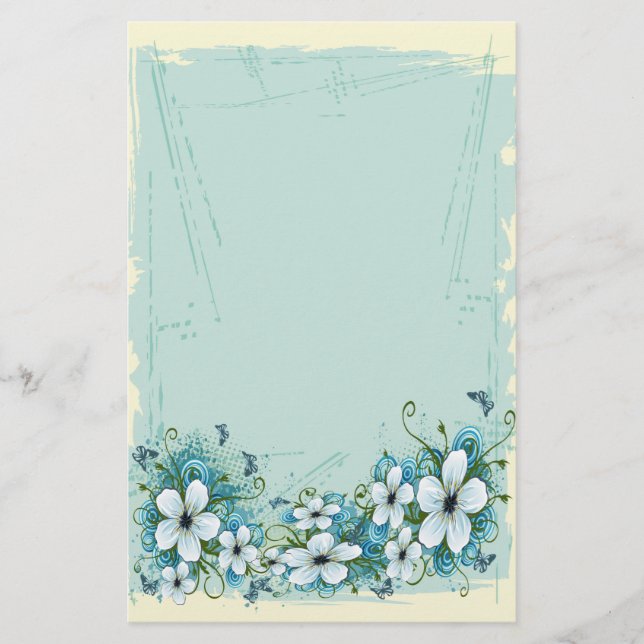 Sommarblå Blommigt och fjärilar Brevpapper (Framsida)
