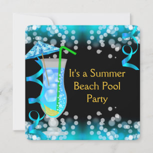 Sommarblå Cocktail Strand Poolparty Inbjudningar