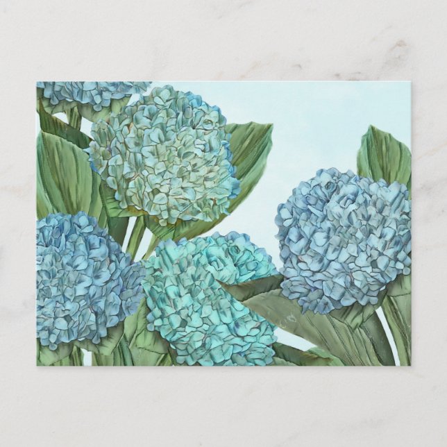 Sommarblå Hortensia Bukett Vykort (Framsida)