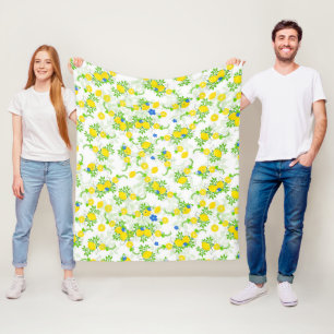 Sommarblå och gula citroner blommönster fleecefilt