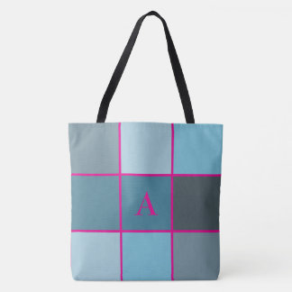 Sommarblå och varmröd monogramgeometri tygkasse