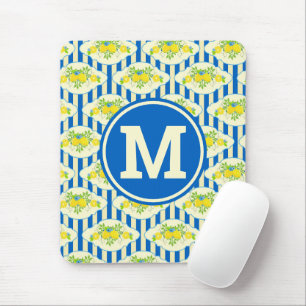 Sommarblå Ränder & Citroner och Blad Mönster Musmatta