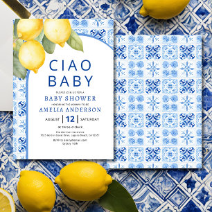 Sommarblåa brickor - Lemon Baby Shower Inbjudningar