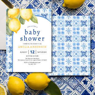 Sommarblåa brickor - Lemon Baby Shower Inbjudningar
