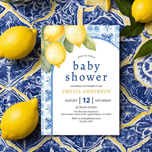 Sommarblåa brickor - Lemon Baby Shower Inbjudningar (Skapare uppladdad)