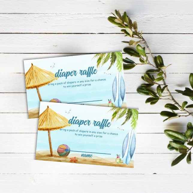 Sommarbladet Raffle Baby Shower Tilläggskort (Summer Beach Surfboard Diaper Raffle Baby Shower Enclosure Card)