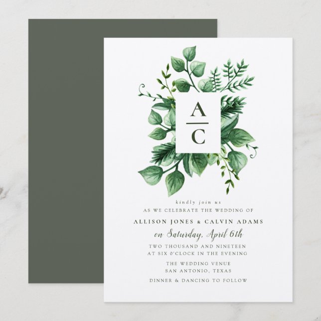 Sommarbladsvapelbröllop Inbjudningar (Fram/baksida)