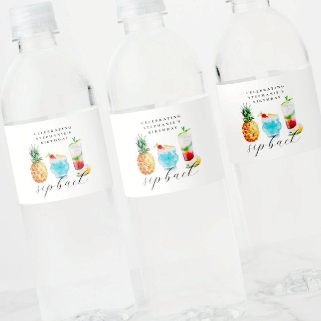Sommarblåfenad ananas Födelsedagsfest Vattenflaskor Etikett (Skapare uppladdad)