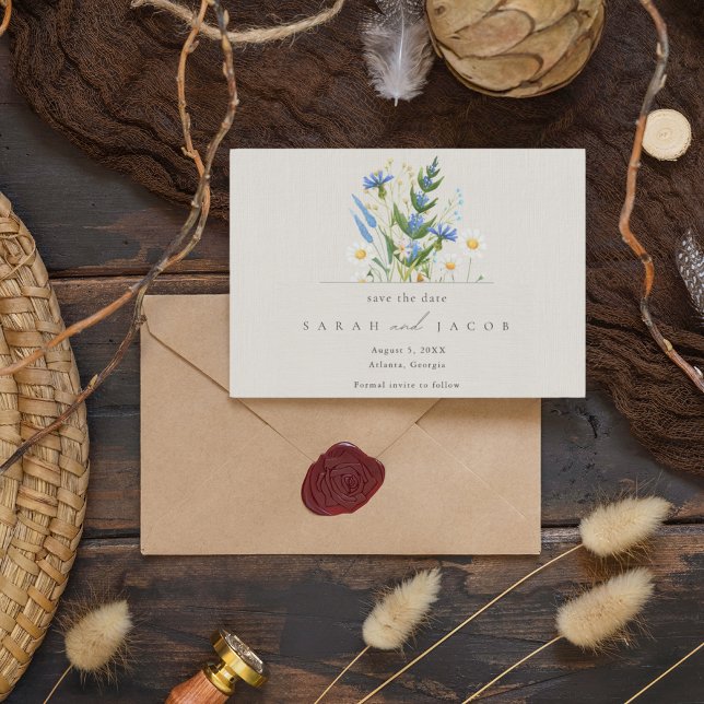 Sommarblått Blommigt Botaniska Bröllop Spara Datumet (Skapare uppladdad)