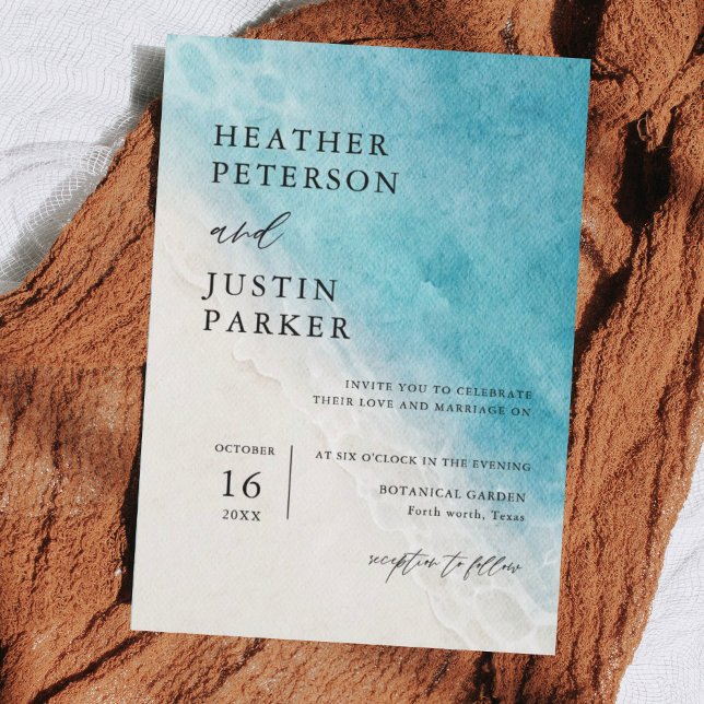 Sommarblått inbjudan till bröllop om destination (Skapare uppladdad)