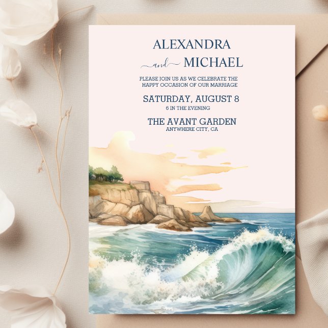 Sommarblått Ocean Vinkart Tropical Beach Wedding Inbjudningar (Skapare uppladdad)