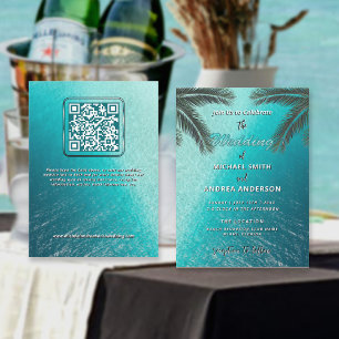 Sommarblått Oceanen Handflatan Träd Beach Wedding Inbjudningar