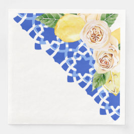 Sommarblått plattor och citroner pappersservett
