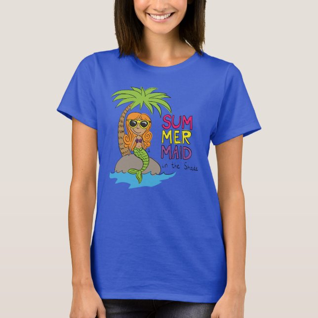 Sommarblått, Sjöjungfru, Cute Women's T-Shirt Blue (Framsida)