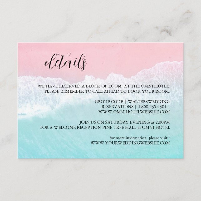 Sommarblått, uppgifter om Rosa Ocean Beach Tilläggskort (Framsida)