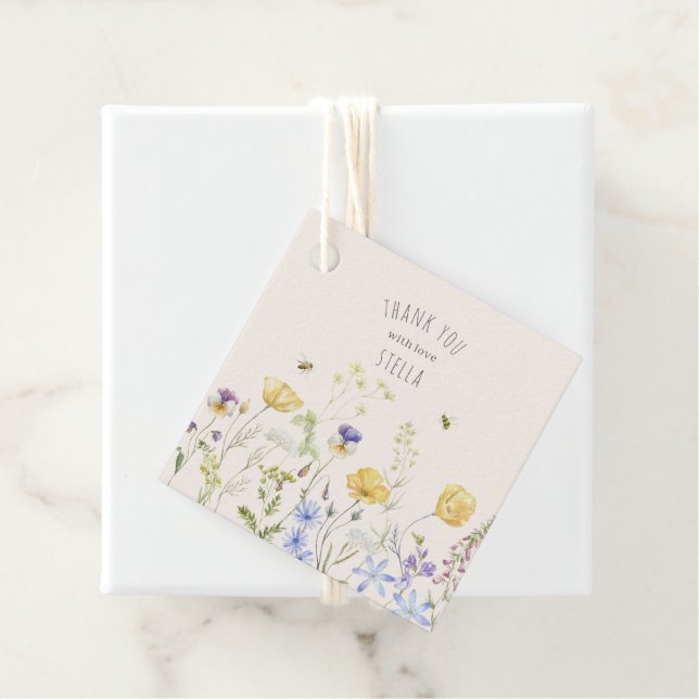 Sommarbliss, vilda blommor, rustika, vattenfärg, gåvor etiketter (På plats)