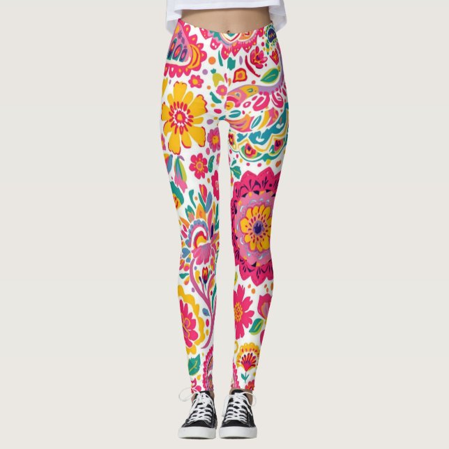 Sommarblomma Paisley-mönster Leggings (Framsida)