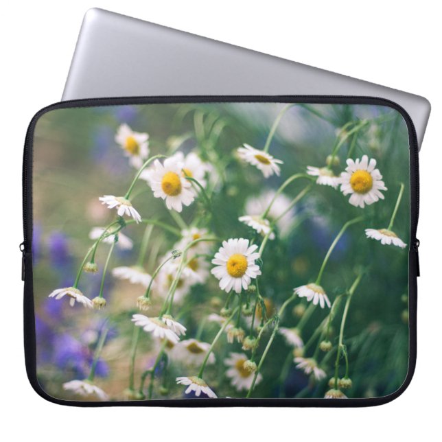 Sommarblomman mönster i grönt med blått och blått laptop fodral (Framsidan)