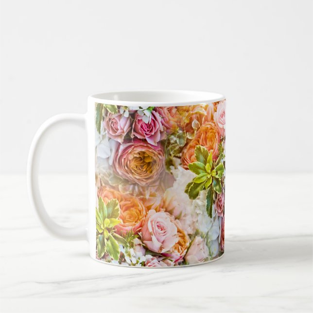 Sommarblommans bakgrund, blombuketter kaffemugg (Vänster)