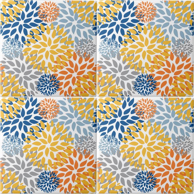 Sommarblommig Abstrakt Färgglad Mönster Kakelplatta (Summer Floral Abstract Bright Colors Pattern Ceramic Tile)
