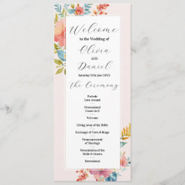 Sommarblommig Bröllopsmeny Ceremoni Detaljer Program