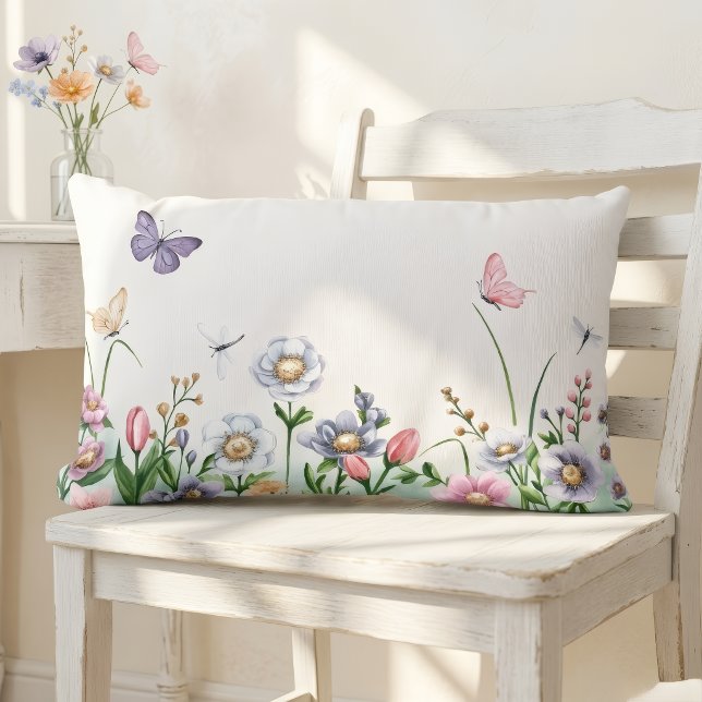 Sommarblommig Kudd - 33 cm x 53 cm för soffan Lumbarkudde (Skapare uppladdad)