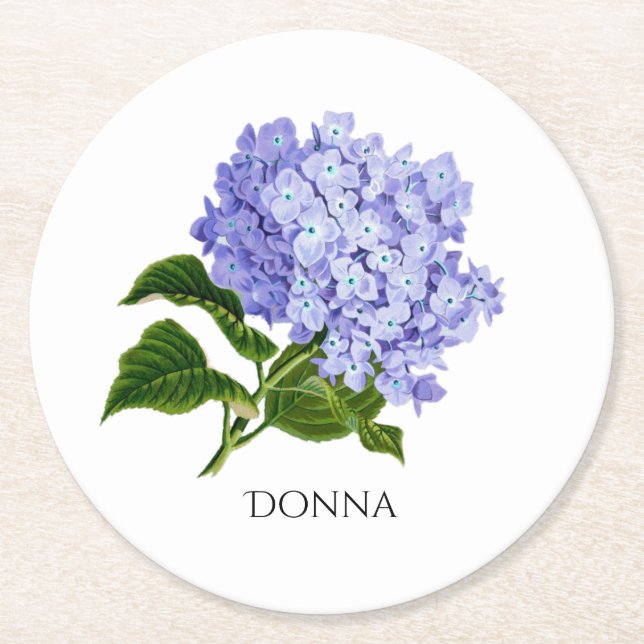 Sommarblommiga Hydrangea Personliga Ölkoppunderläg Underlägg Papper Rund (Framsidan)