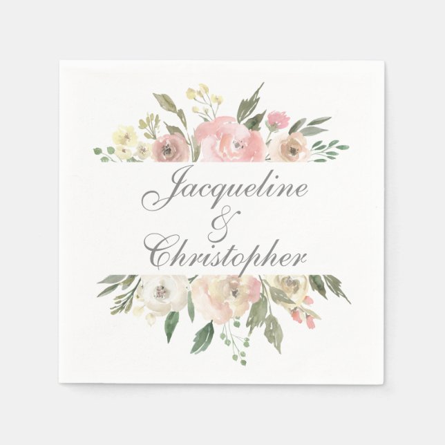 SommarBlommigt  Rosa Cream Peony Bröllop Pappersservett (Framsidan)