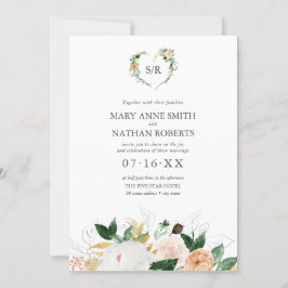 SommarBlommigtens Orange Botanical Monogram Bröllo Inbjudningar