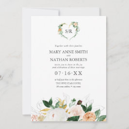 SommarBlommigtens Orange botaniskt monogram Bröllo Inbjudningar