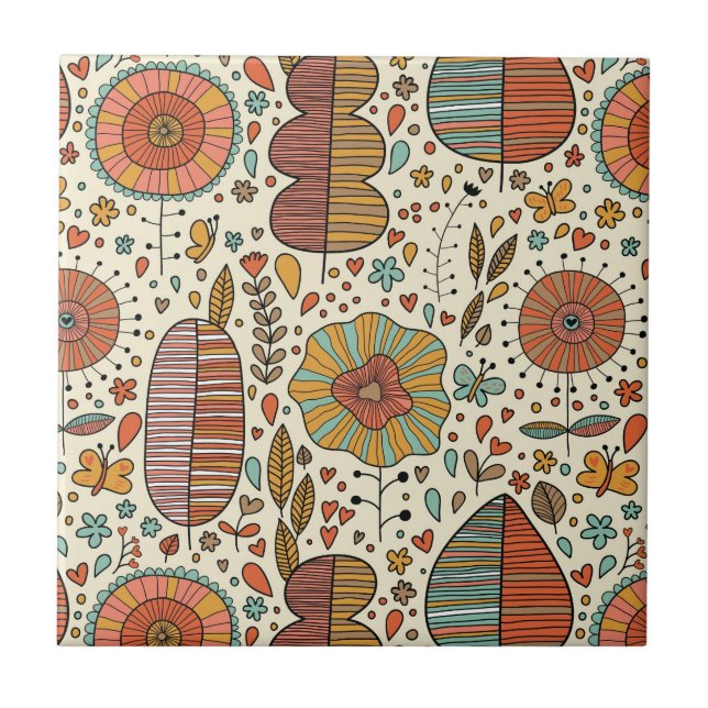 Sommarblommönster som göras av löv kakelplatta (Framsidan)