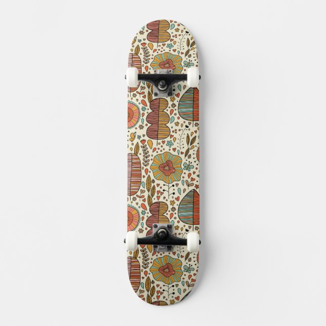 Sommarblommönster som göras av löv skateboard bräda 20 cm (Framsida)