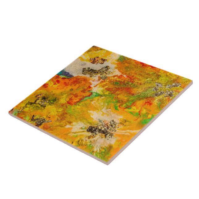 Sommarblommor abstrakt Orange Guld Gult Kakelplatta (Sidan)